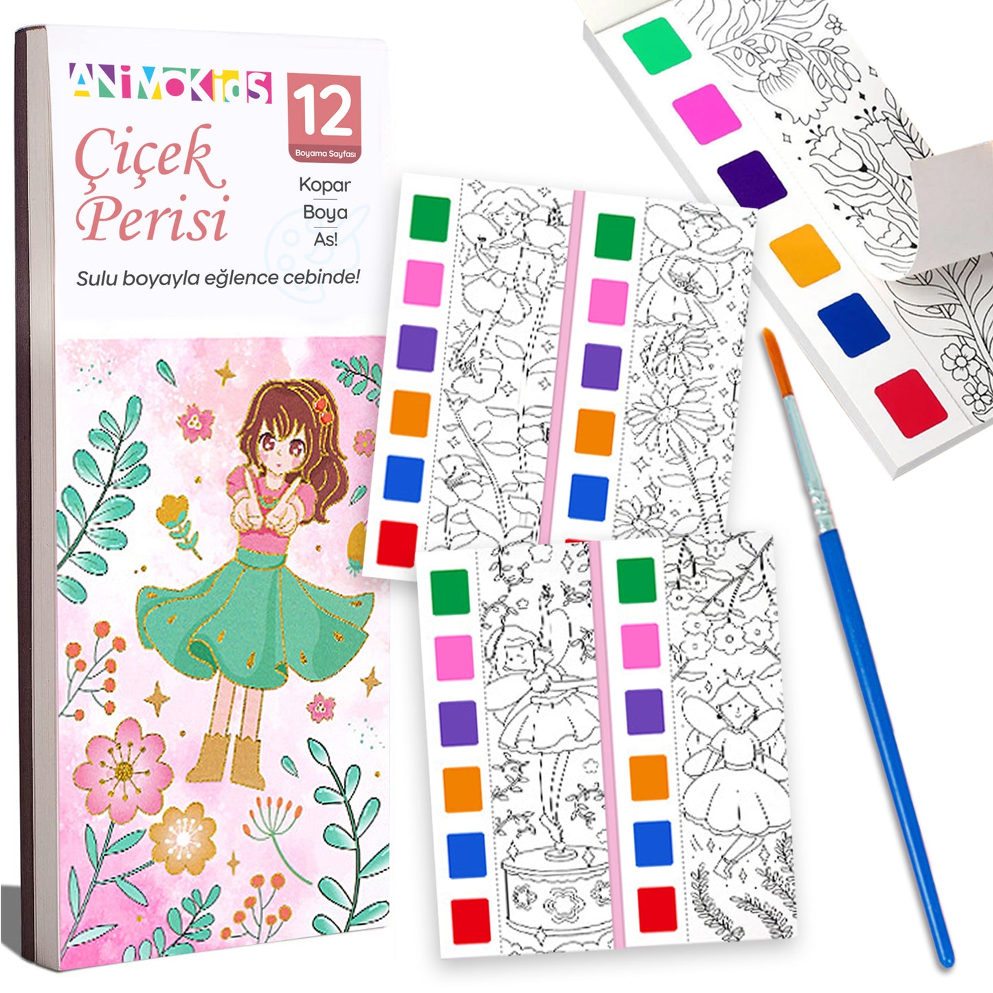 Renk Paletli Sulu Boya Kitabı + Fırça