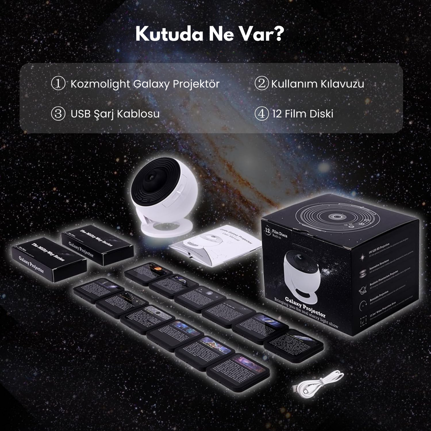 KozmoLight Galaxy Projektör, Uzay Temalı Gece Lambası