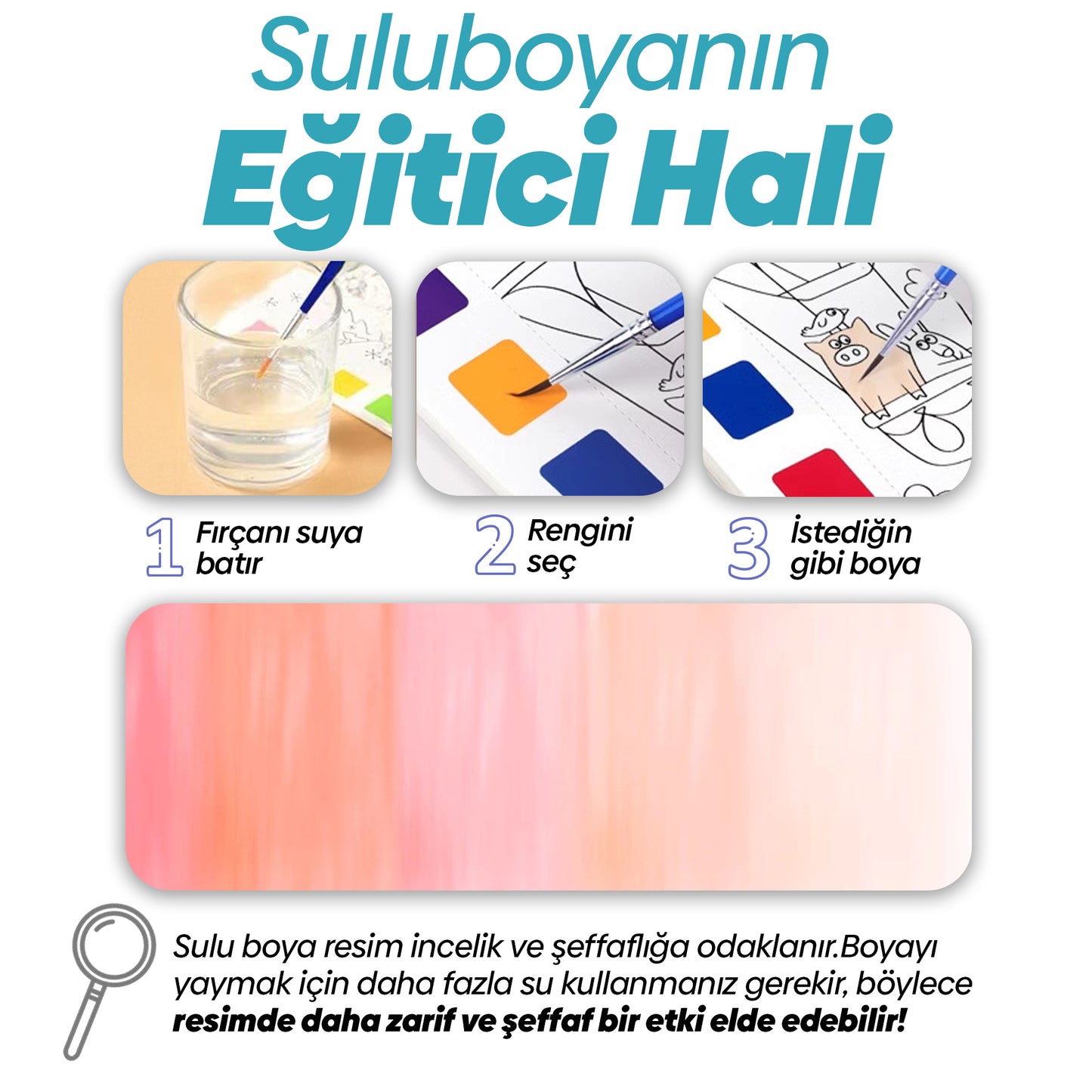 Sulu Boya Sanat Setleri – Çocuk & Yetişkin 5’li Set (Her Kitap için 1 Fırça Hediye)
