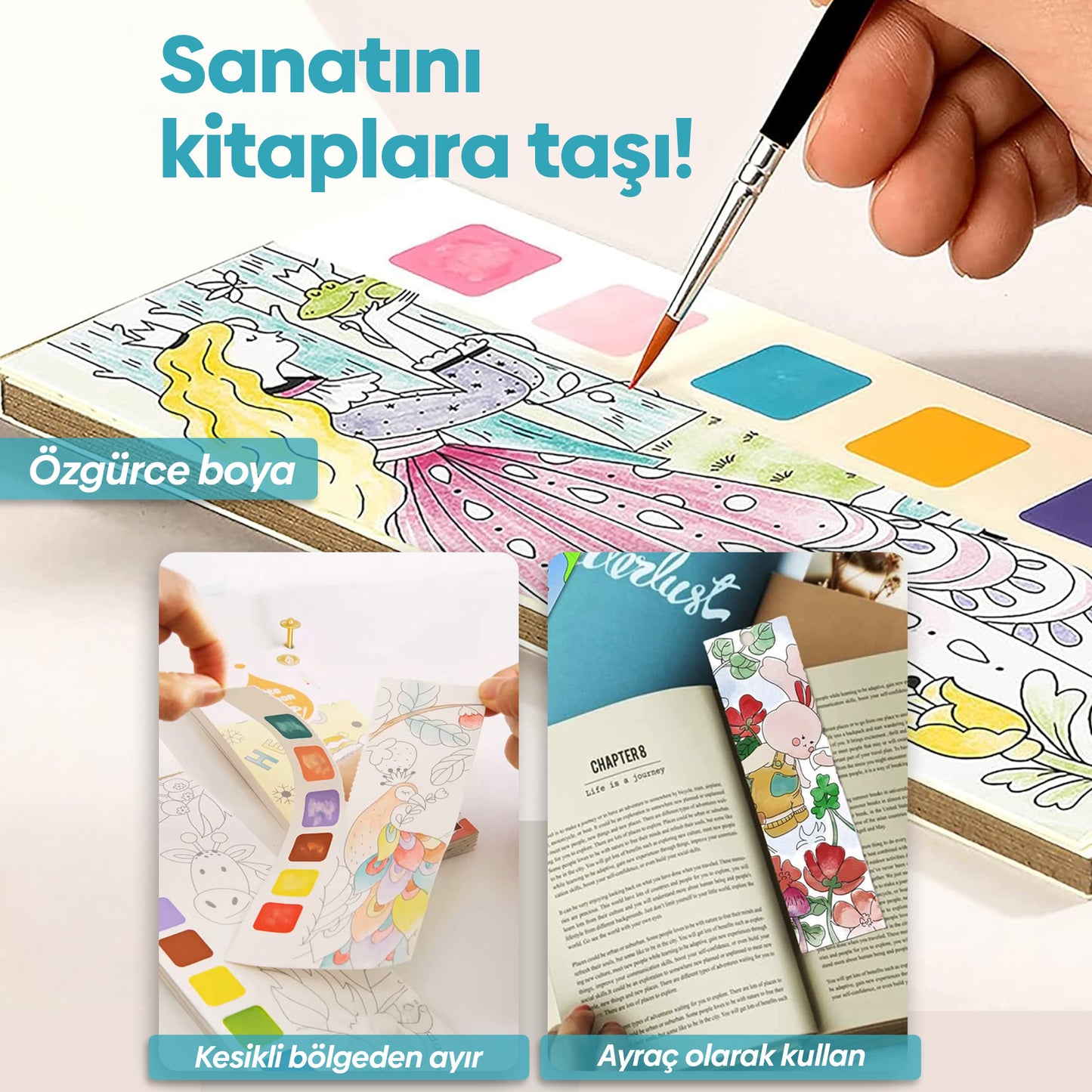 Renk Paletli Sulu Boya Kitabı + Fırça