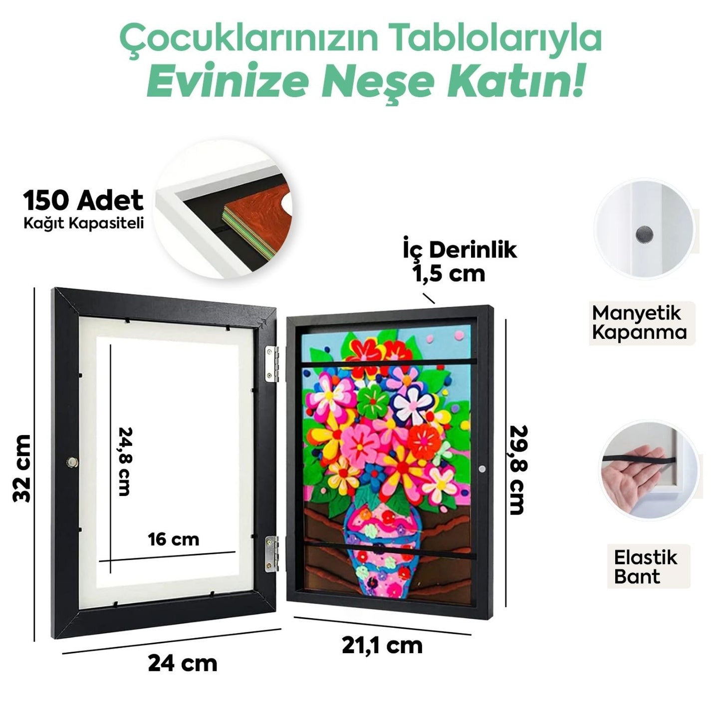 Çocuk Resim Sanat Çerçevesi, Mıknatıslı-Kapaklı, A4
