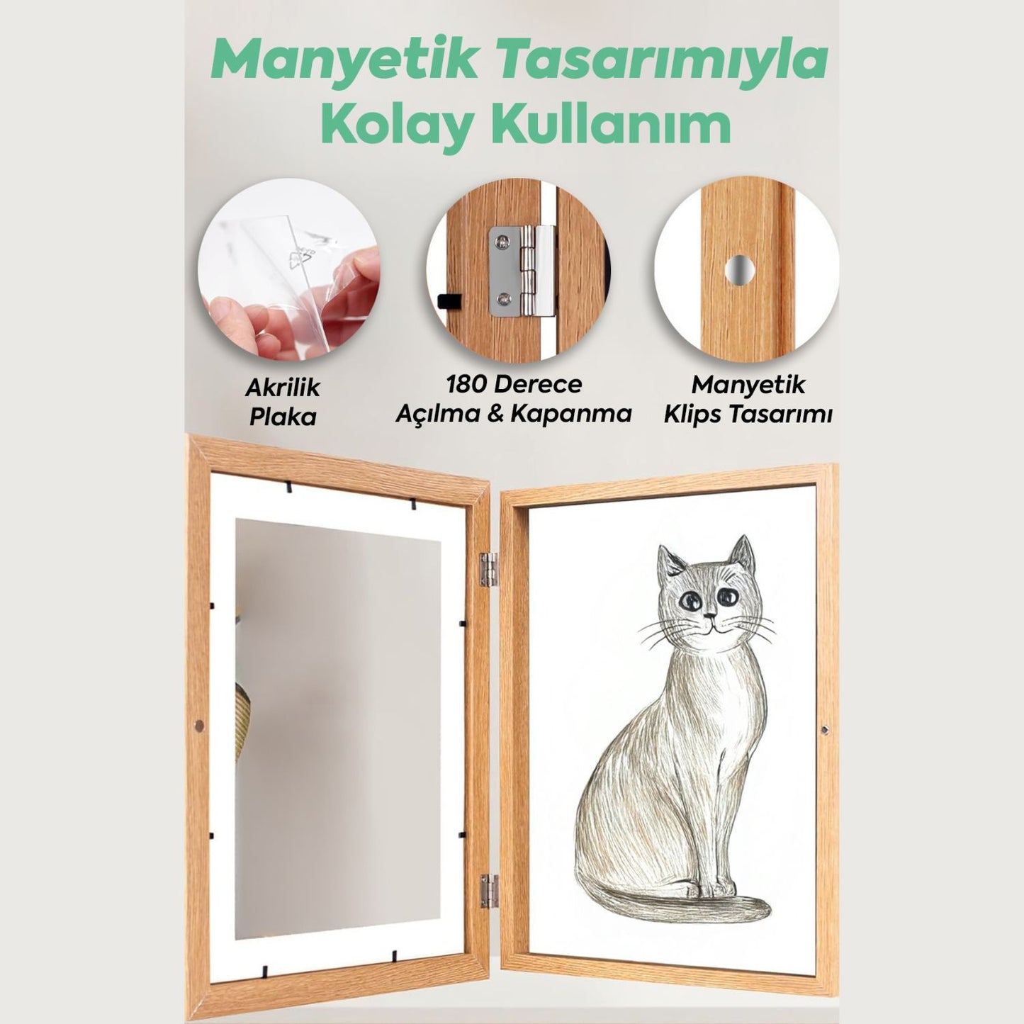 Çocuk Resim Sanat Çerçevesi, Mıknatıslı-Kapaklı, A4