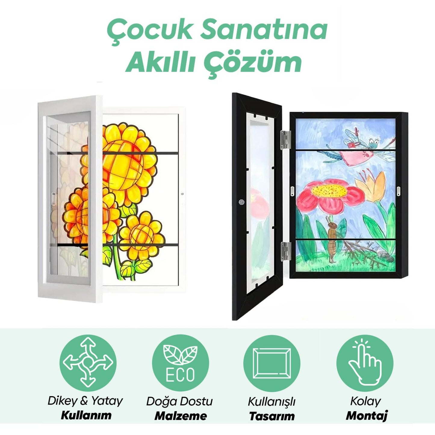 Çocuk Resim Sanat Çerçevesi, Mıknatıslı-Kapaklı, A4