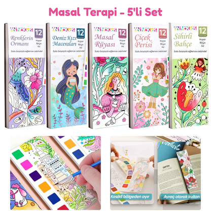 Sulu Boya Sanat Setleri – Çocuk & Yetişkin 5’li Set (Her Kitap için 1 Fırça Hediye)