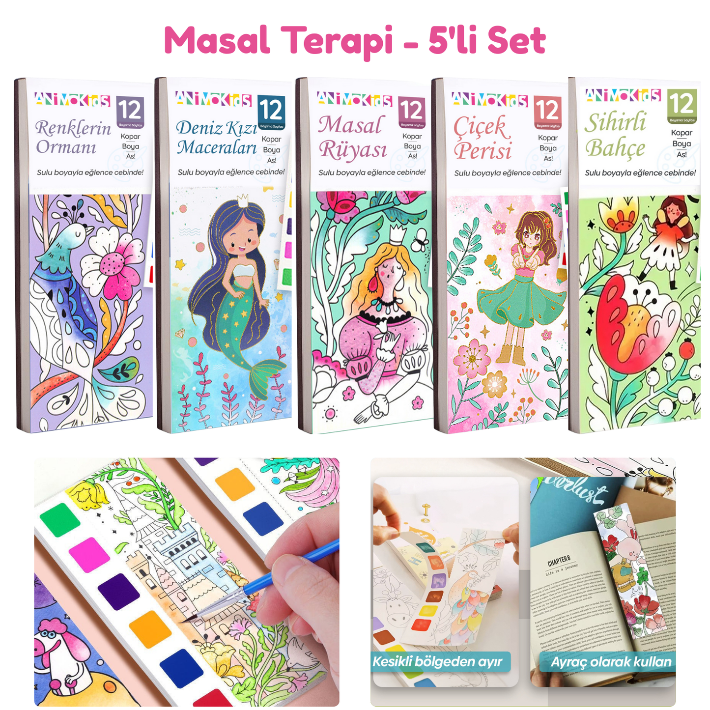 Sulu Boya Sanat Setleri – Çocuklar için 5’li Set (Her Kitap için 1 Fırça Hediye)