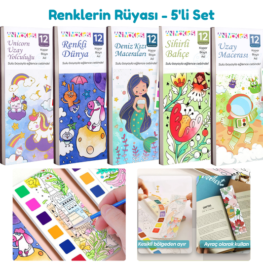 Sulu Boya Sanat Setleri – Çocuklar için 5’li Set (Her Kitap için 1 Fırça Hediye)