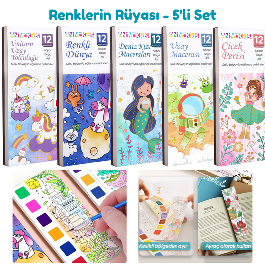 Sulu Boya Sanat Setleri – Çocuk & Yetişkin 5’li Set (Her Kitap için 1 Fırça Hediye)