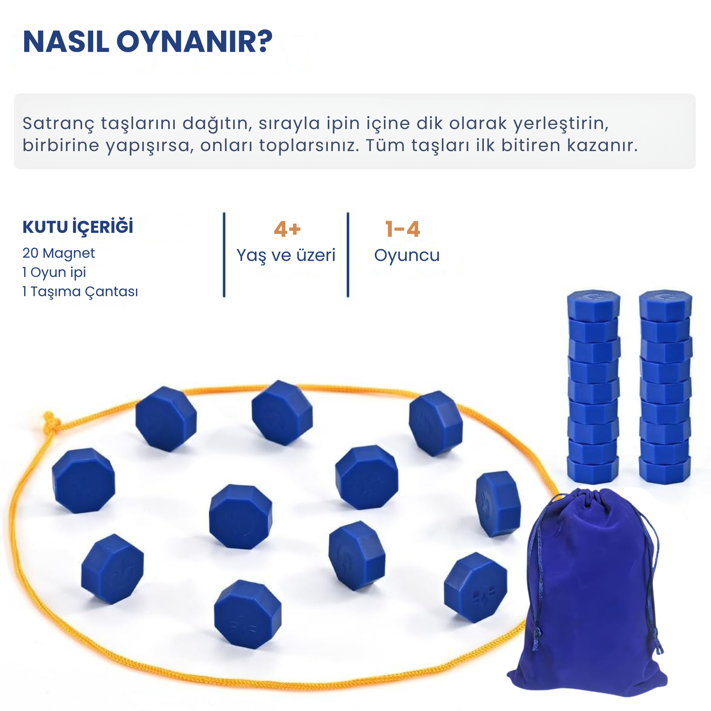 Animokids Manyetik Taş Oyunu : 20 Parça Mıknatıslı Satranç Seti