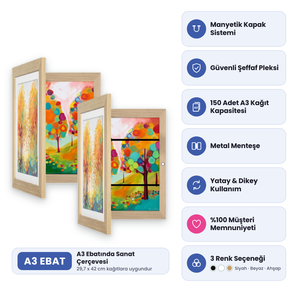 Çocuk Resim Sanat Çerçevesi, Mıknatıslı-Kapaklı, A3