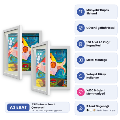 Çocuk Resim Sanat Çerçevesi, Mıknatıslı-Kapaklı, A3