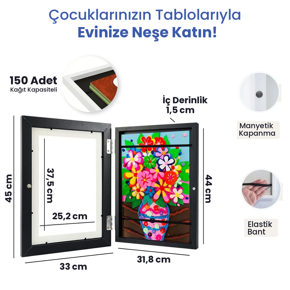 Çocuk Resim Sanat Çerçevesi, Mıknatıslı-Kapaklı, A3
