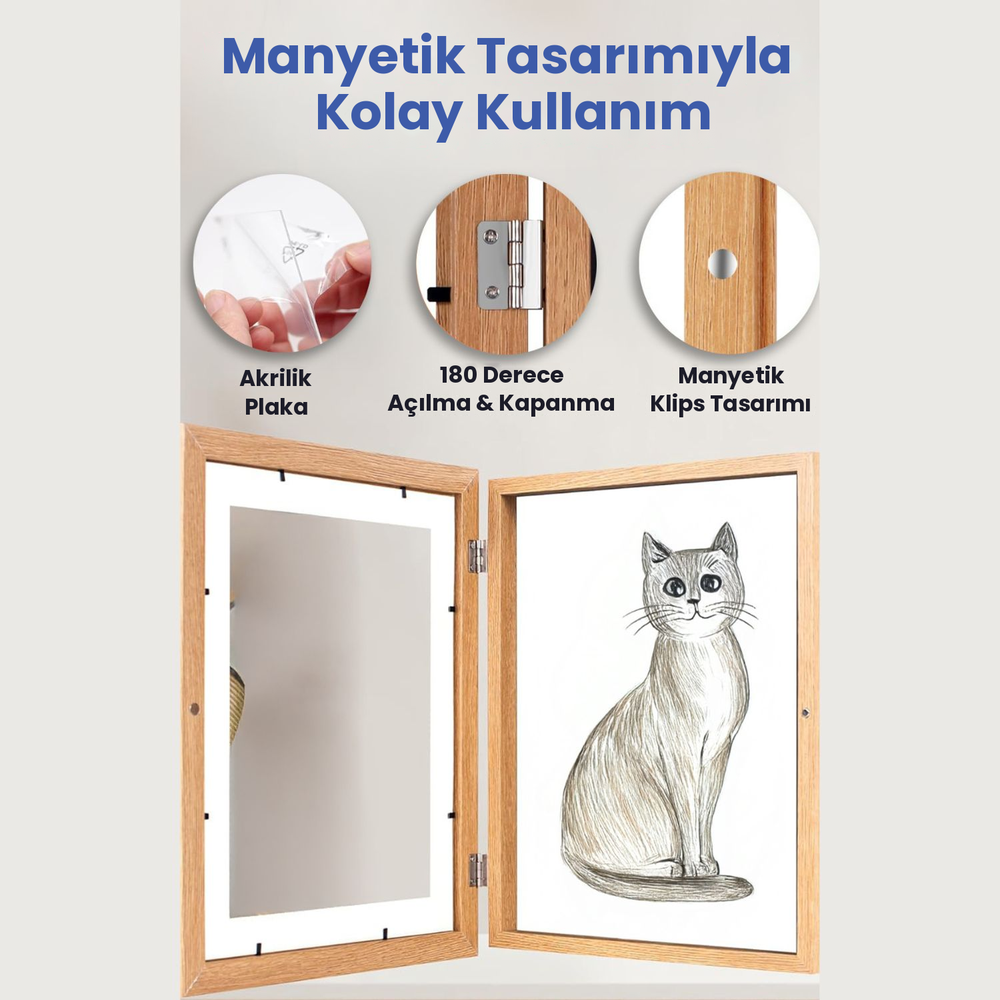 Çocuk Resim Sanat Çerçevesi, Mıknatıslı-Kapaklı, A4
