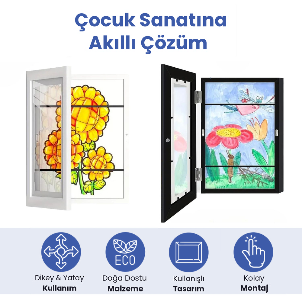 Çocuk Resim Sanat Çerçevesi, Mıknatıslı-Kapaklı, A4