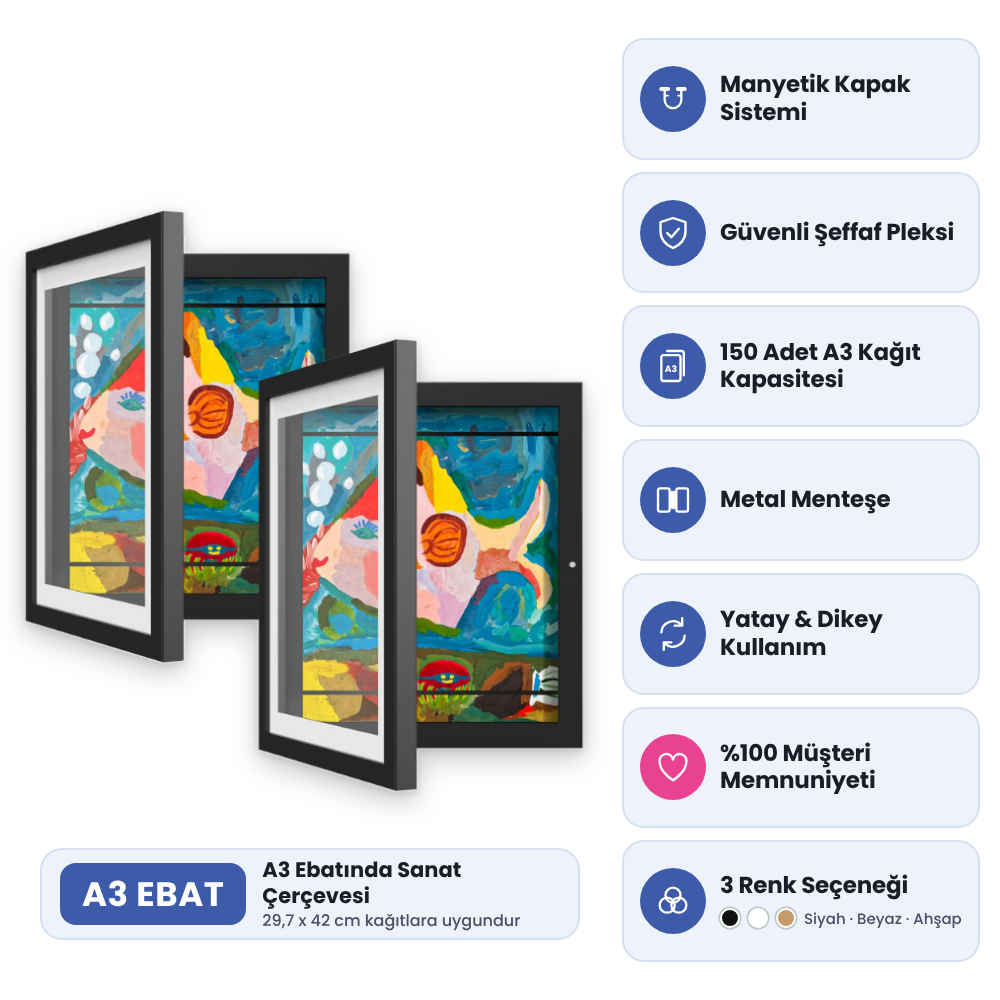 Çocuk Resim Sanat Çerçevesi, Mıknatıslı-Kapaklı, A3